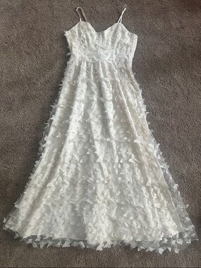Thirty Thirty Ivory  Appliqué Spaghetti Strap Gown